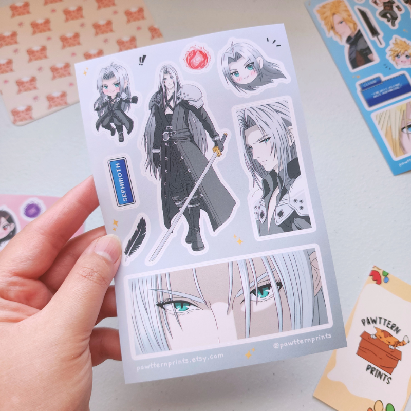 Final Fantasy 7 Sephiroth Fan Art Vinyl Sticker Sheet