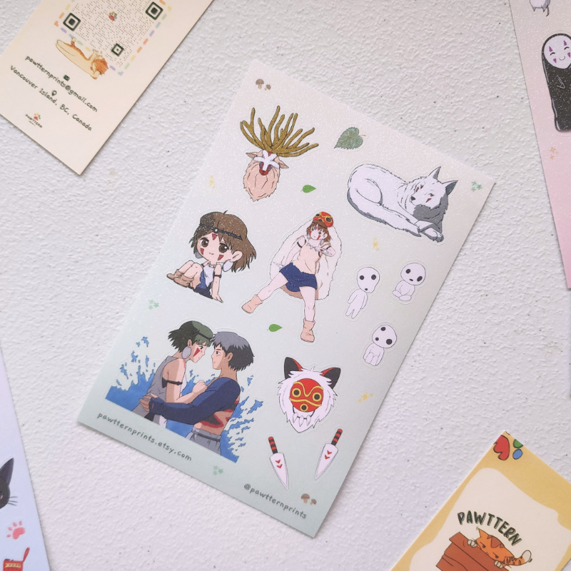 Ghibli Princess Mononoke Fan Art Vinyl Sticker Sheet