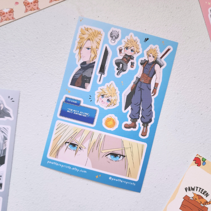 Final Fantasy 7 Cloud Strife Fan Art Vinyl Sticker Sheet