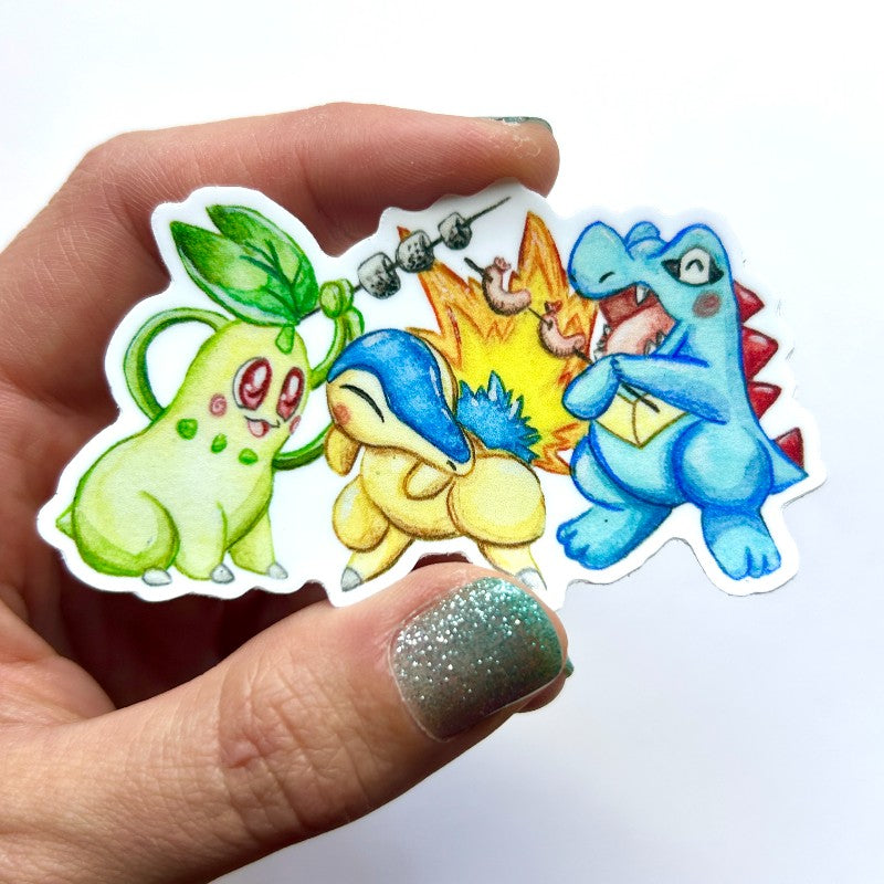 Chikorita Cyndaquil Totodile Johto Starters - Pokemon - Vinyl Sticker