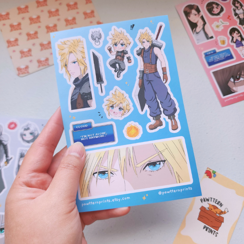 Final Fantasy 7 Cloud Strife Fan Art Vinyl Sticker Sheet
