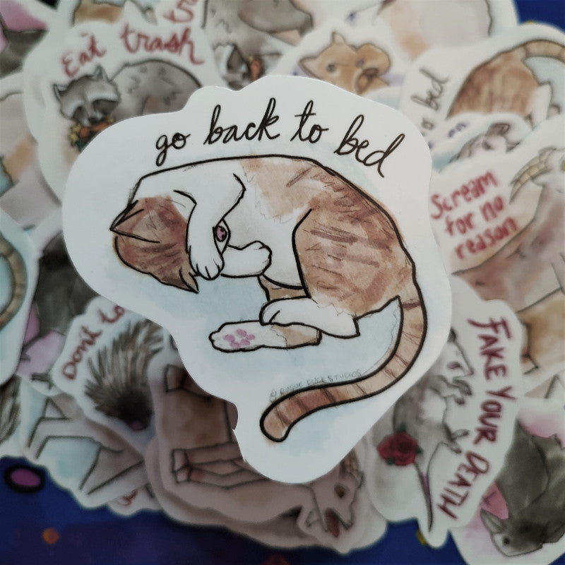 Sleepy Cat - Funny Aspirational Animal Stickers (Waterproof)