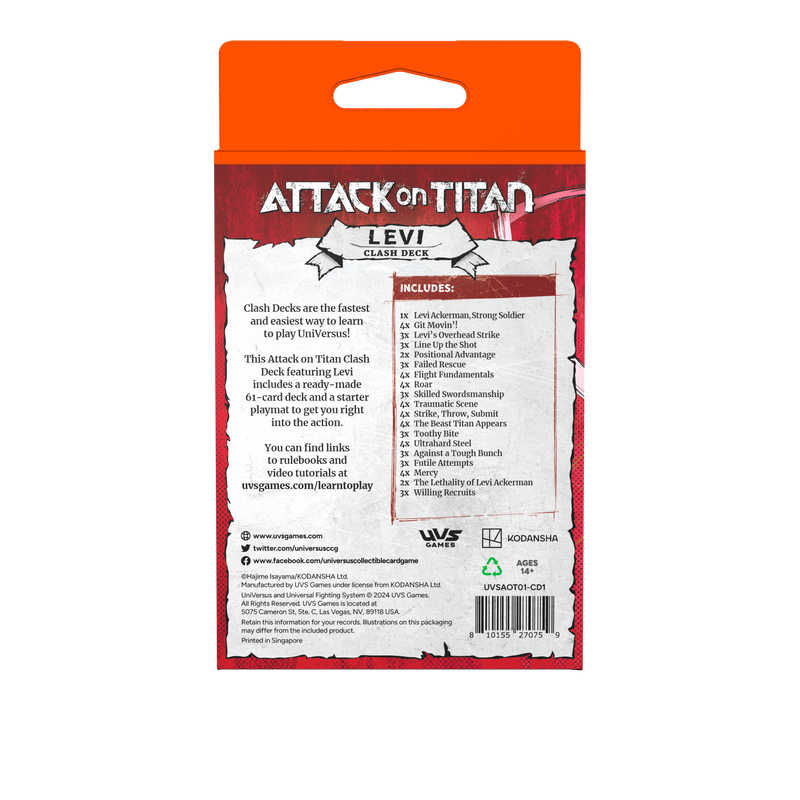 UniVersus Attack On Titan CCG - Battle For Humanity Levi Clash Deck
