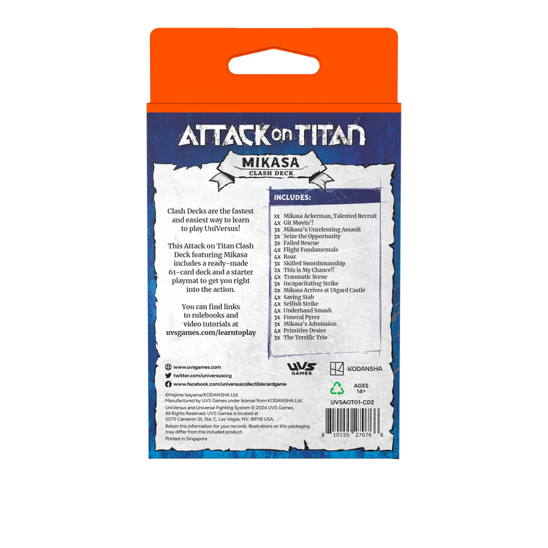 UniVersus Attack On Titan CCG - Battle For Humanity Mikasa Clash Deck