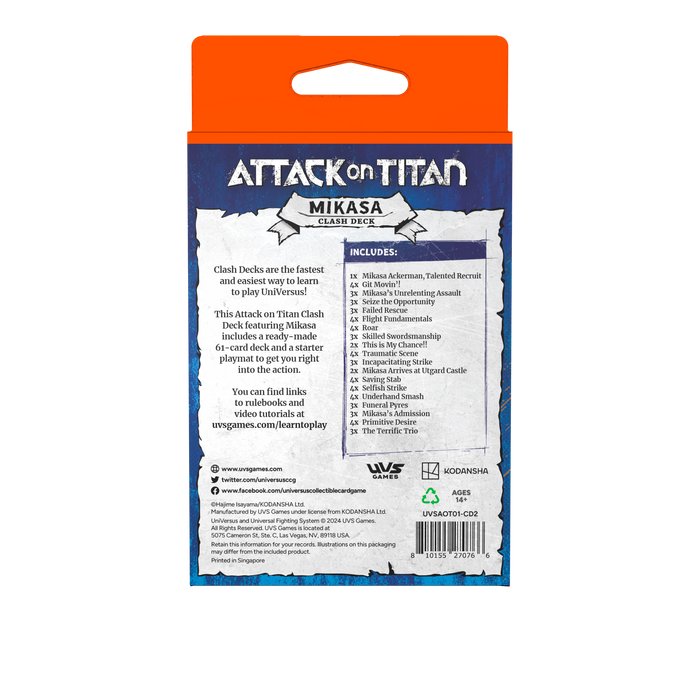UniVersus Attack On Titan CCG - Battle For Humanity Mikasa Clash Deck