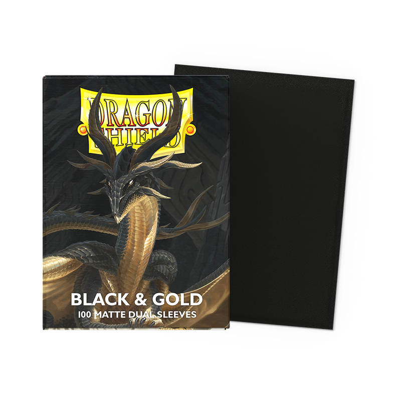 Dragon Shield - Black & Gold Matte Dual Sleeves - 100 Count Standard Size Card Sleeves