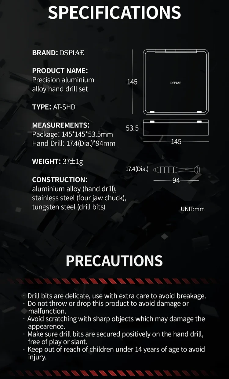 Dspiae AT-SHD Precision Aluminum Alloy Hand Drill Set