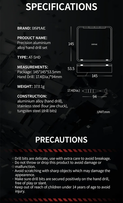 Dspiae AT-SHD Precision Aluminum Alloy Hand Drill Set