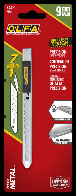 Olfa 9mm SAC-1 Stainless-Steel Graphics Knife With 30-Degree Precision Blade