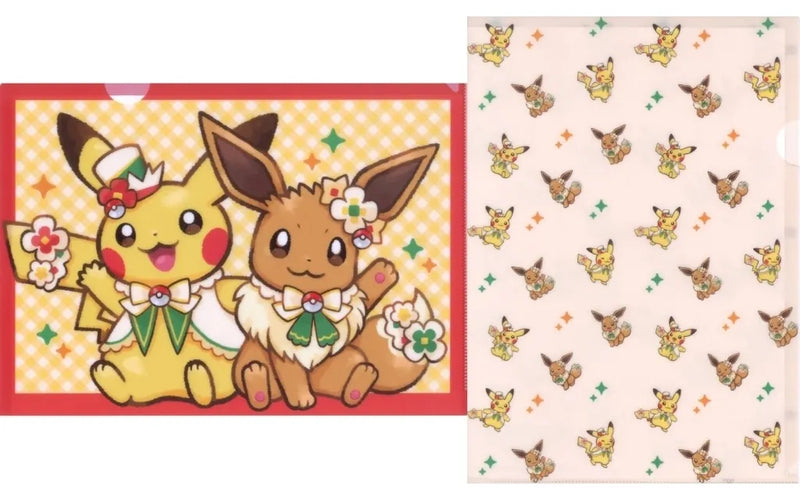 PokePark Kanto Exclusive A4-Sized Clear File Folder (2 Pieces Set) - Carnival Outfits Pikachu & Eevee