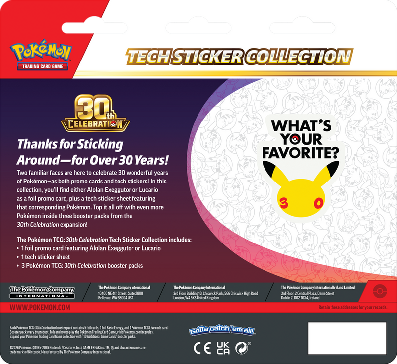 Pokemon - 30th Celebration Tech Sticker Collection