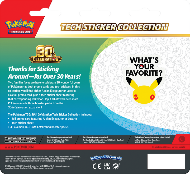 Pokemon - 30th Celebration Tech Sticker Collection