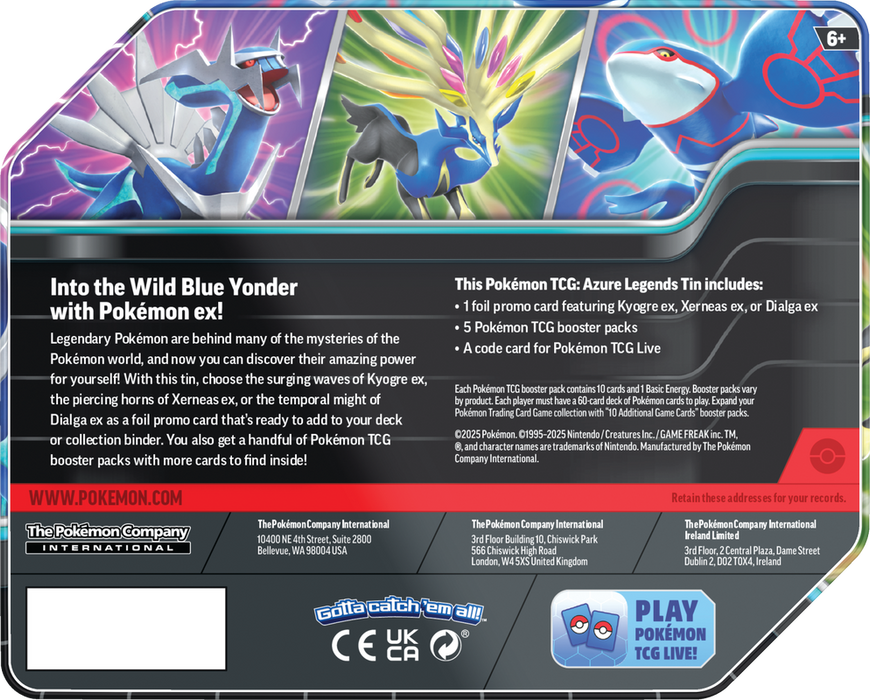 Pokemon TCG - Azure Legends Tin (Kyogre ex / Xerneas ex / Dialga ex)