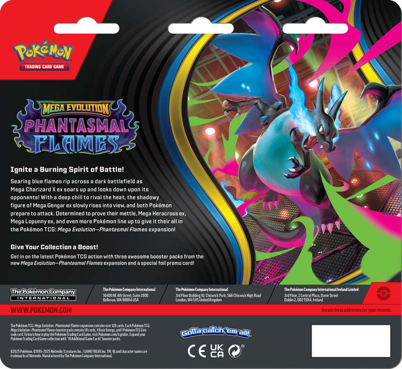 Pokemon TCG - ME02 Mega Evolution Phantasmal Flames 3 Pack Blister