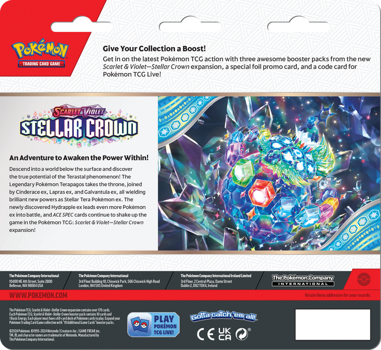 Pokemon TCG - SV7 Scarlet & Violet Stellar Crown 3 Booster Packs Set