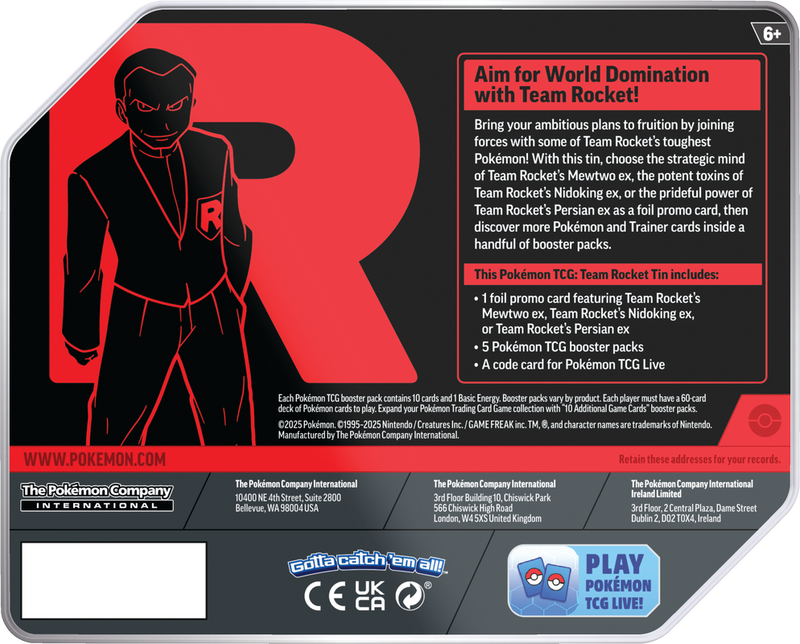 Pokemon TCG - Team Rocket Tin (Team Rocket’s Mewtwo ex / Team Rocket’s Nidoking ex / Team Rocket’s Persian ex)
