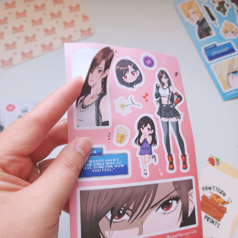 Final Fantasy 7 Tifa Lockhard Fan Art Vinyl Sticker Sheet