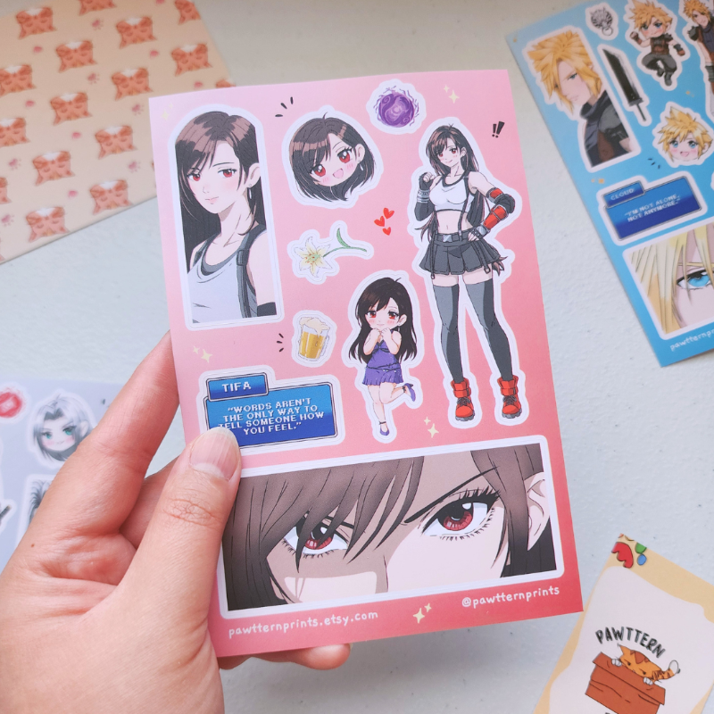 Final Fantasy 7 Tifa Lockhard Fan Art Vinyl Sticker Sheet