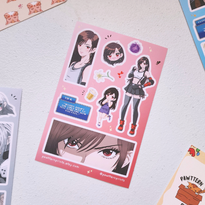 Final Fantasy 7 Tifa Lockhard Fan Art Vinyl Sticker Sheet