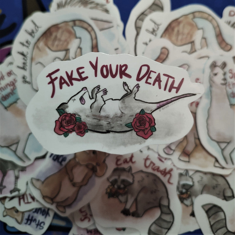 Play Dead Possum - Funny Aspirational Animal Stickers (Waterproof)