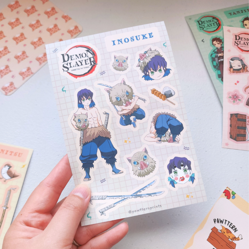 Demon Slayer Inosuke Fan Art Vinyl Sticker Sheet