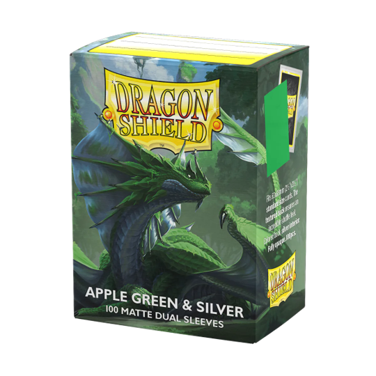 Dragon Shield - Apple Green & Silver Matte Dual Sleeves - 100 Count Standard Size Card Sleeves