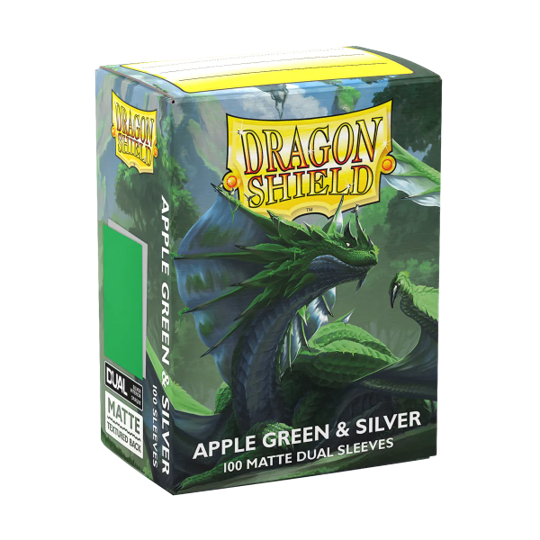 Dragon Shield - Apple Green & Silver Matte Dual Sleeves - 100 Count Standard Size Card Sleeves