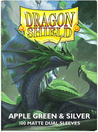 Dragon Shield - Apple Green & Silver Matte Dual Sleeves - 100 Count Standard Size Card Sleeves