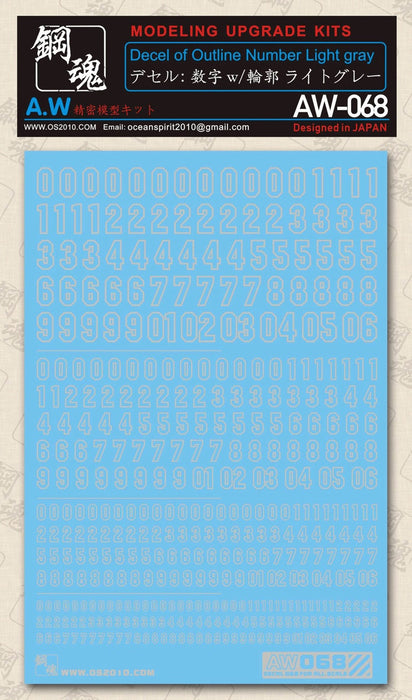 MAD - AW068 Waterslide Decal: Numbers (Light-Gray) Discontinued