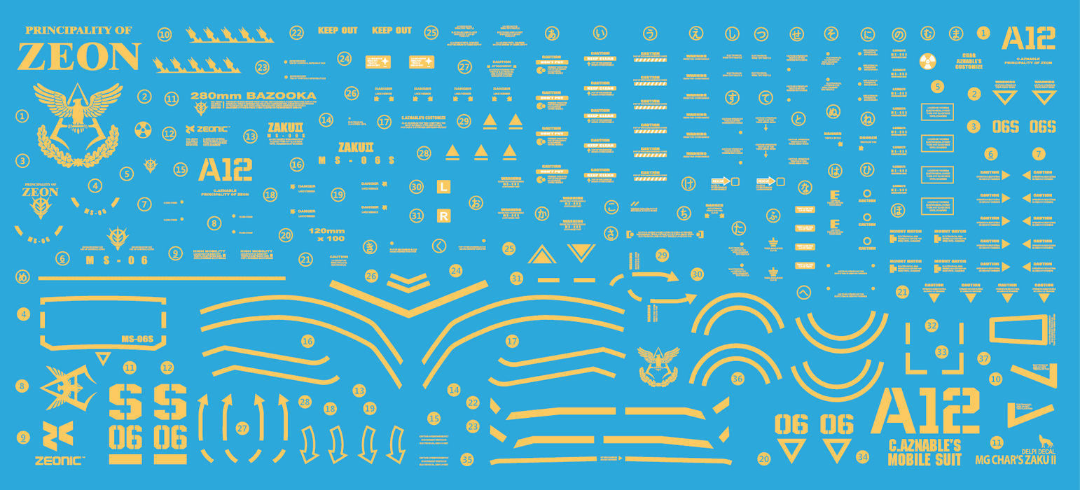 DD MG Char's Zaku II Gold Holo Water Decal