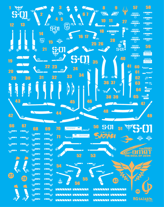 DD RG Sazabi White & Gold Part Holo Water Decal