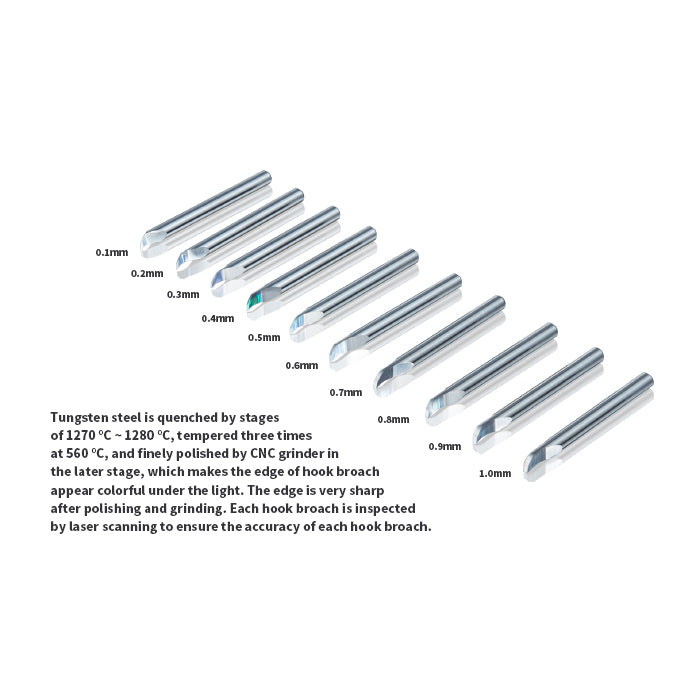 Dspiae HC Tungsten Steel Hook Broach (0.1mm to 1.0mm)
