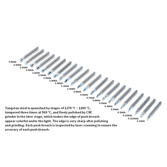 Dspiae PB Tungsten Steel Push Broach (0.1mm to 3.0mm)