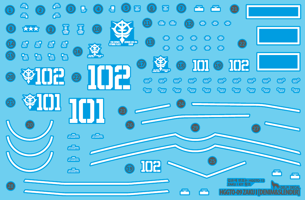 DD HG The Origin 09 Zaku 1 Denim & Slender Water Decal