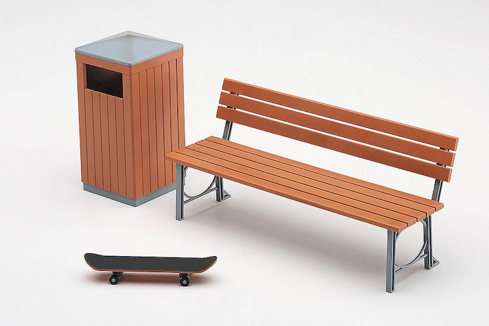 Park Bench & Trash Can Model Kit 1/12