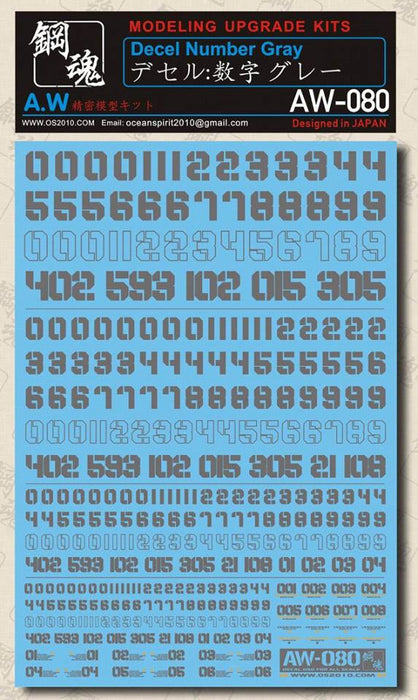 MAD - AW080 Waterslide Decal: Numbers (Gray)