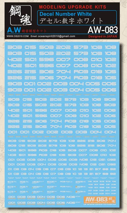 MAD - AW083 Waterslide Decal: Numbers (White)
