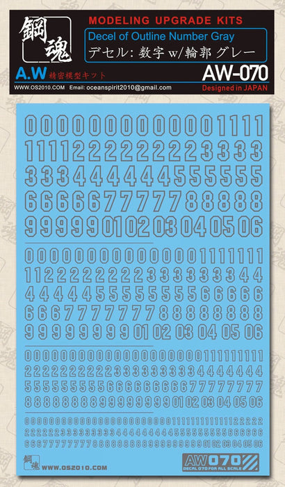 MAD - AW070 Waterslide Decal: Numbers (Gray) Discontinued